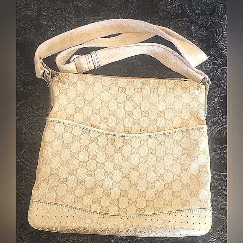 Authentic Gucci Beige Monogram Crossbody Bag